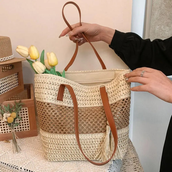 Sac en Rotin à Anses Cuir