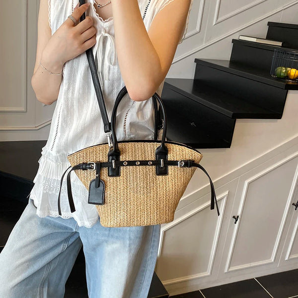 Sac Paille avec Détails Cuir