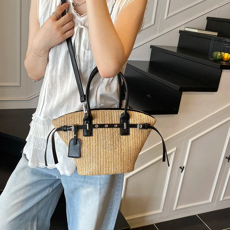 Sac Paille avec Détails Cuir