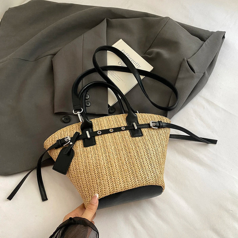 Sac Paille avec Détails Cuir