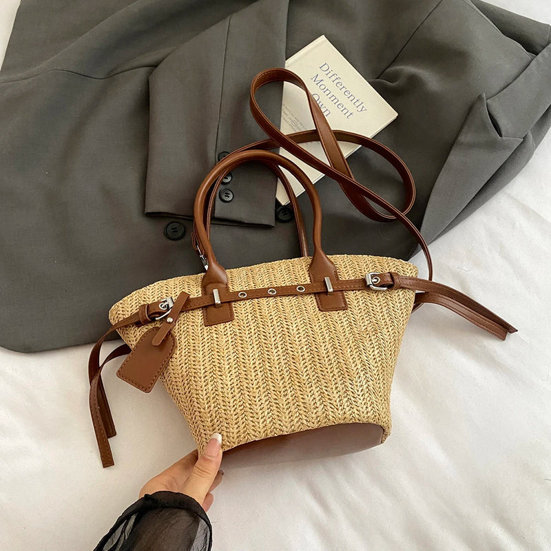 Sac Paille avec Détails Cuir