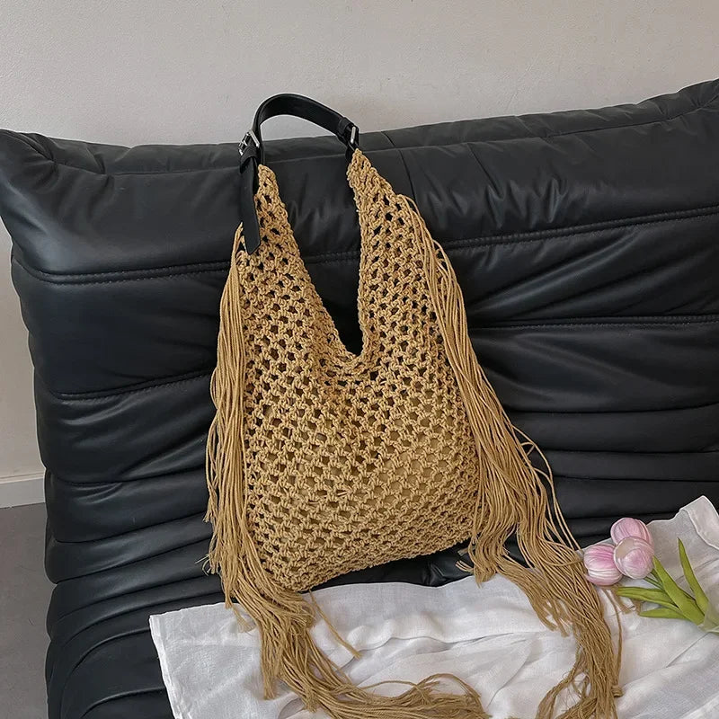 Sac Panier Osier à Anses Cuir