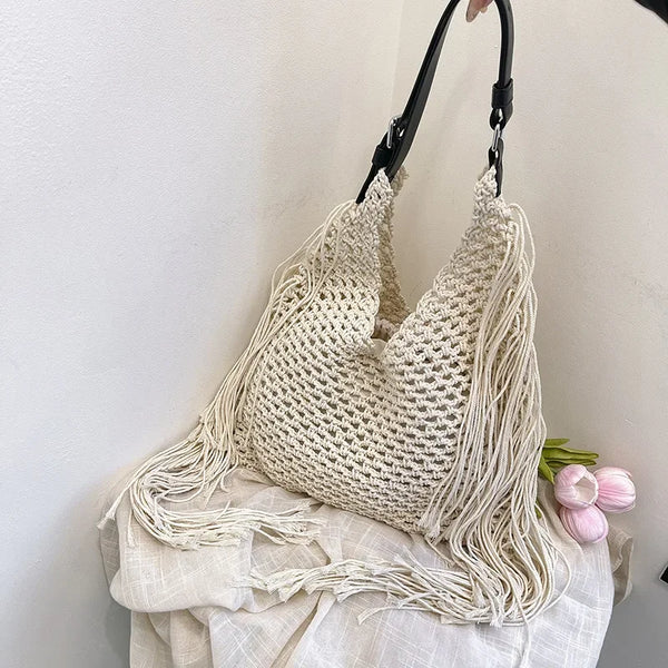Sac Panier Osier à Anses Cuir